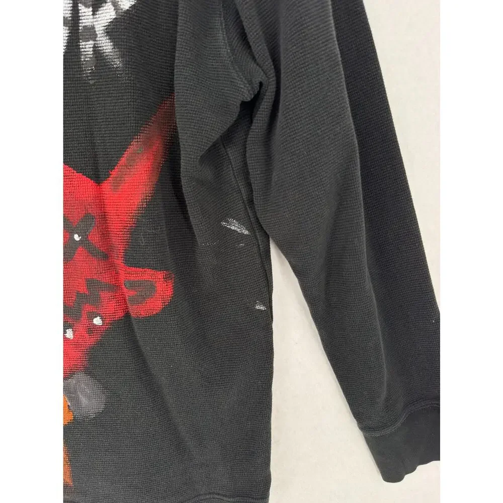 Hotel Punk Upcycled Black Waffle Henley Long Sleeve Shirt Sz XL
